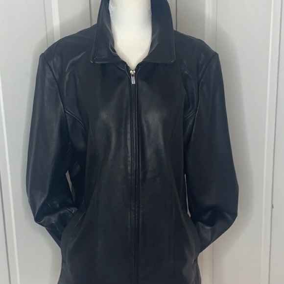 WILSON Leather Luxe Collar Zip Front Fitted Lined Scuba Jacket - Picture 6 of 11
